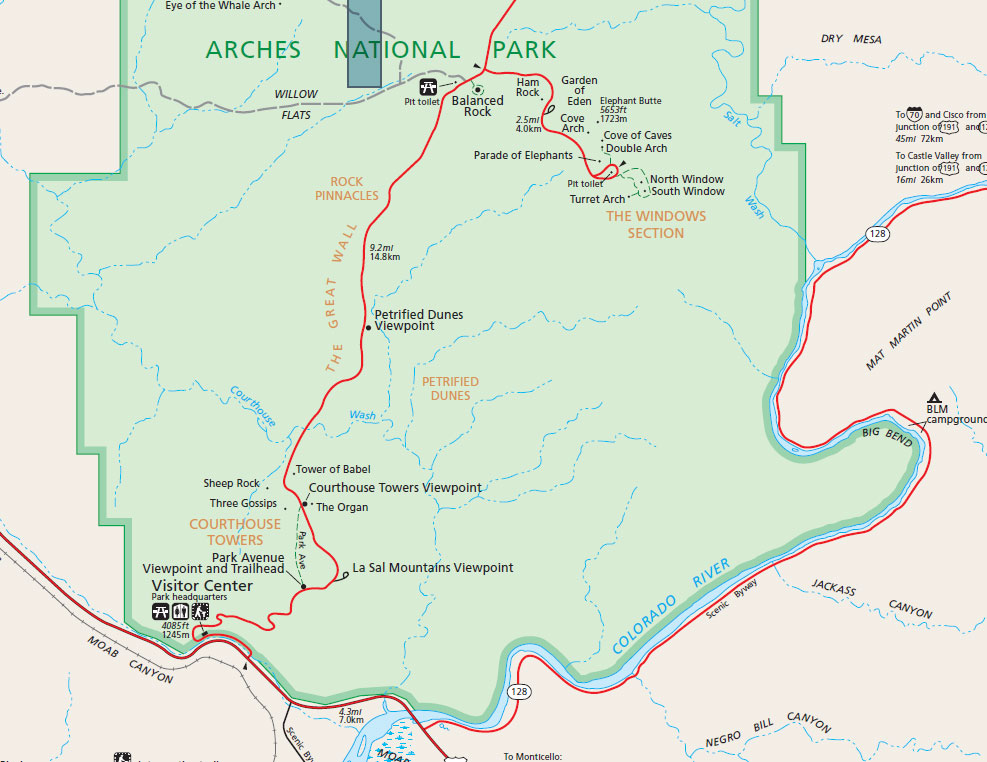 Национальный Парк Арки (Arches National Park) с привязкой к карте
